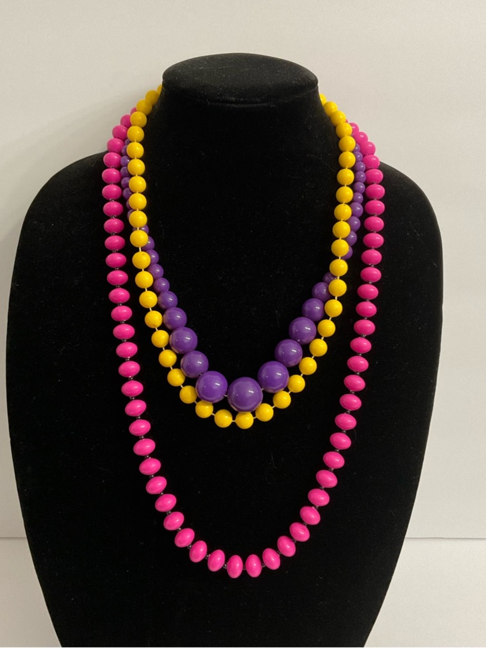 Vintage Plastic Beaded Necklaces Bright Colors Yellow Purple Pink